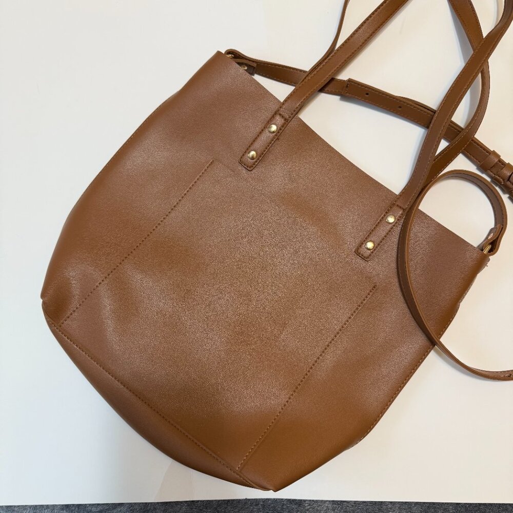 HENNY + LEV Cognac Brown Vegan Leather Everyday Laptop Tote Purse‎ Bag Crossbody - Picture 2 of 8